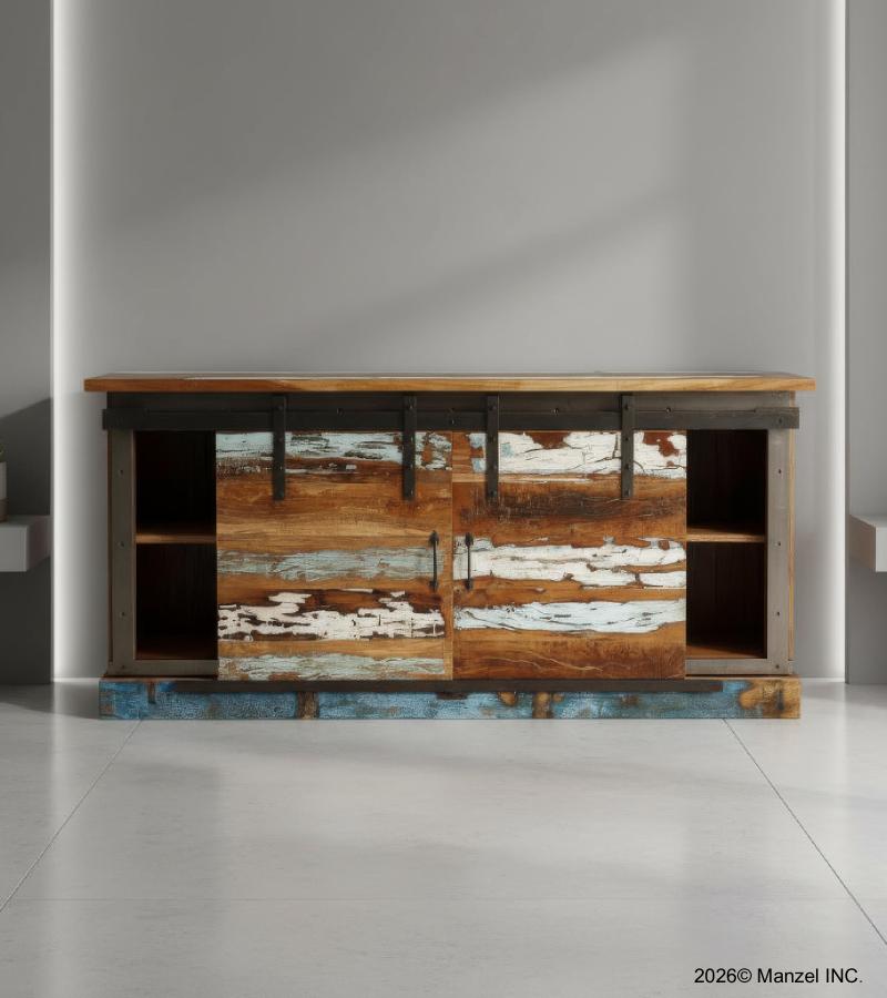 SOLID RECLAIMED TEAK SIDEBOARD W/ SLIDING DOORS