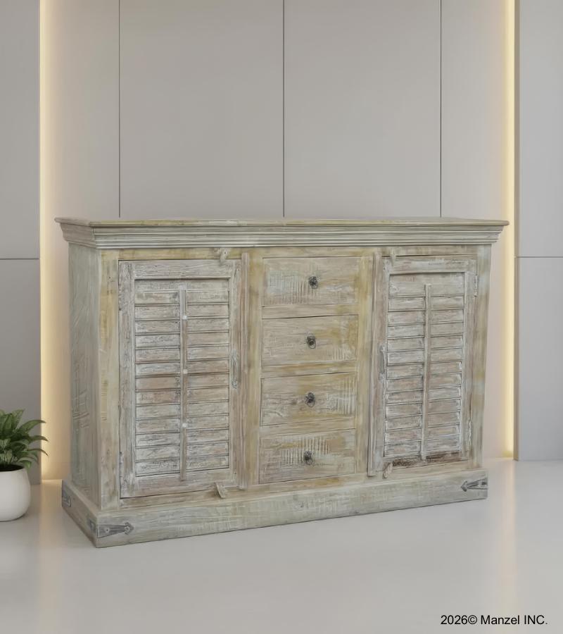 SOLID RECLAIMED TEAK SIDEBOARD SERVER CONSOLE WITH 2 DOORS & 4 DRAWERS