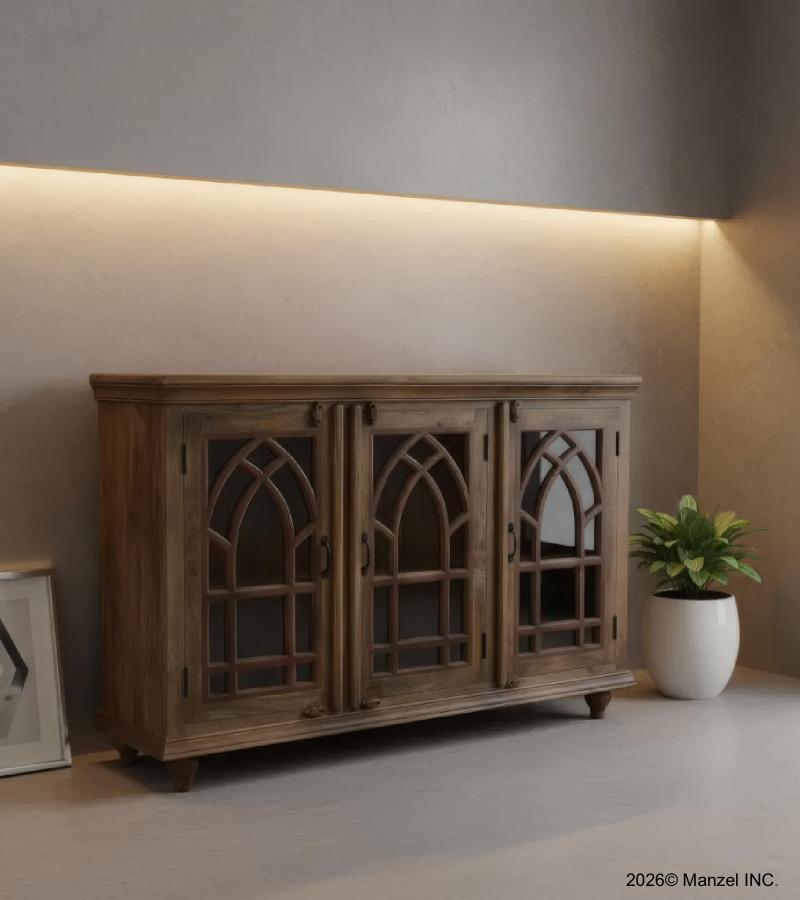 SOLID WOOD & GLASS SIDEBOARD