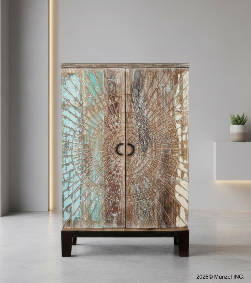 SOLID RECLAIMED TEAK WOOD & IRON LIQUOR + WINE CABINET