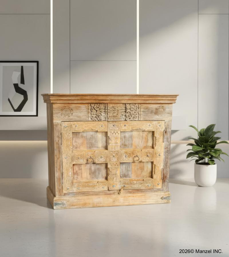 HAND CARVED SOLID RECLAIMED WOOD CABINET