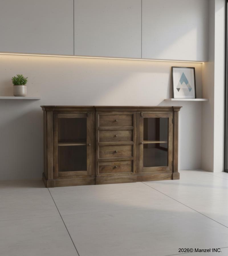 TRADITIONAL SOLID WOOD 4 DRAWER & 2 DOOR SIDEBOARD