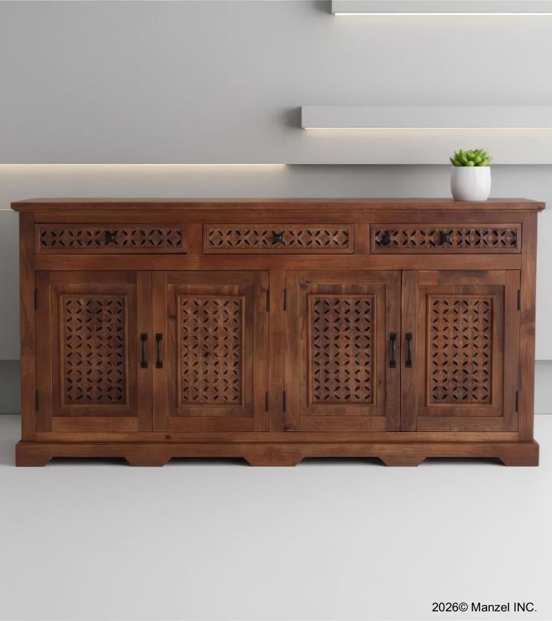 HAND CARVED WOOD SIDEBOARD CABINET