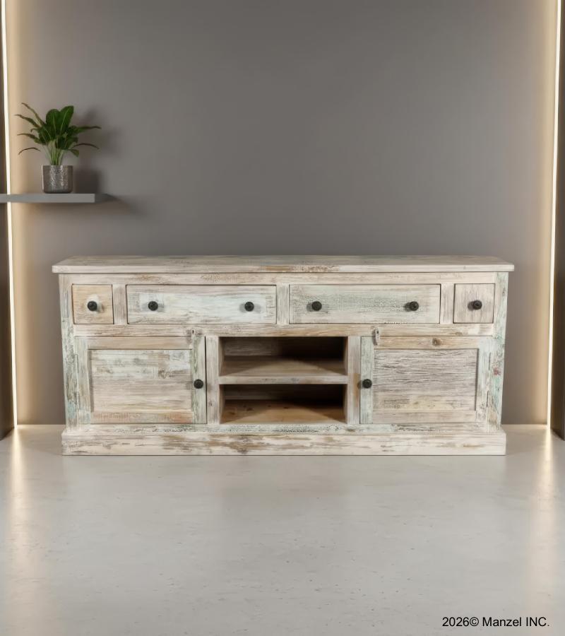 SOLID RECLAIMED TEAK WOOD SIDEBOARD CONSOLE W/ DRAWERS & DOORS