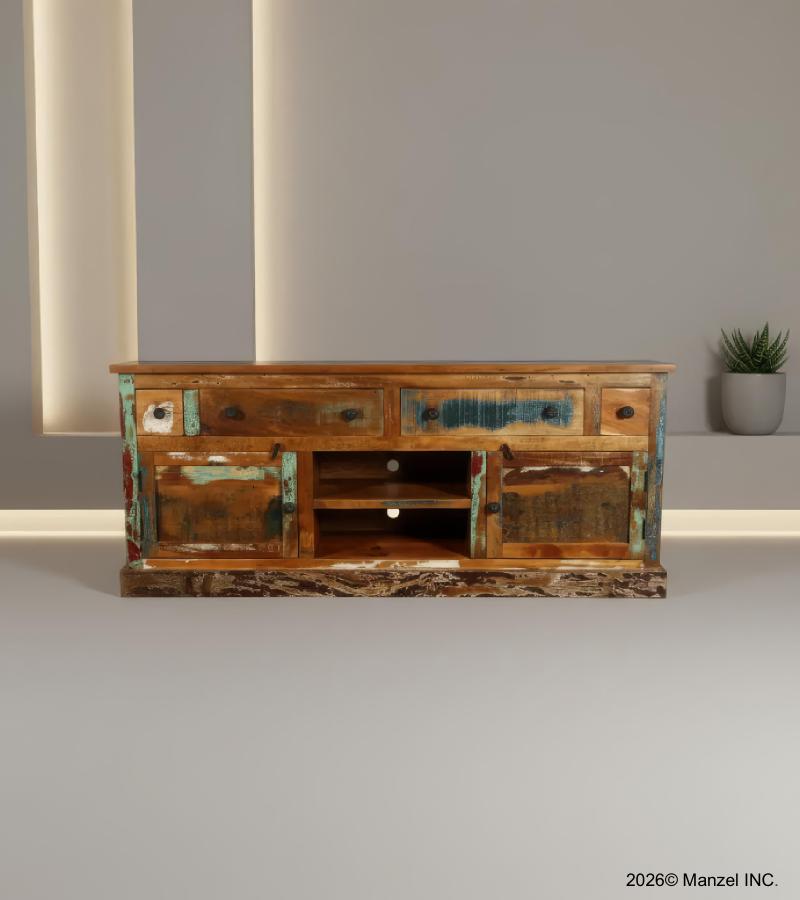 SOLID RECLAIMED TEAK WOOD SIDEBOARD CONSOLE W/ DRAWERS & DOORS