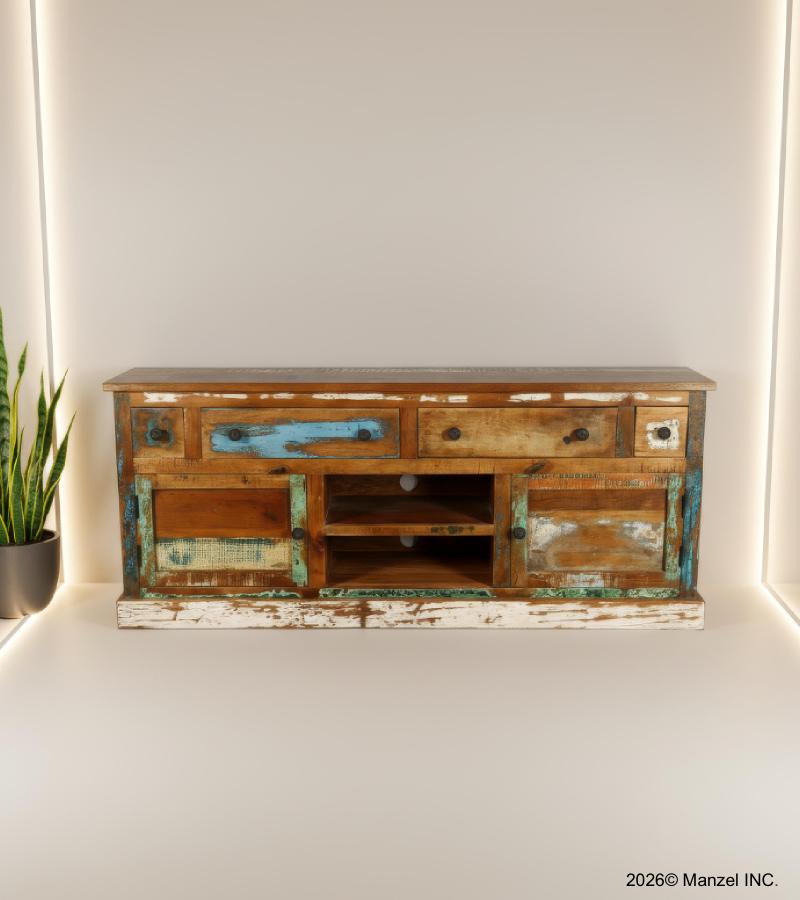 SOLID RECLAIMED TEAK WOOD SIDEBOARD CONSOLE W/ DRAWERS & DOORS