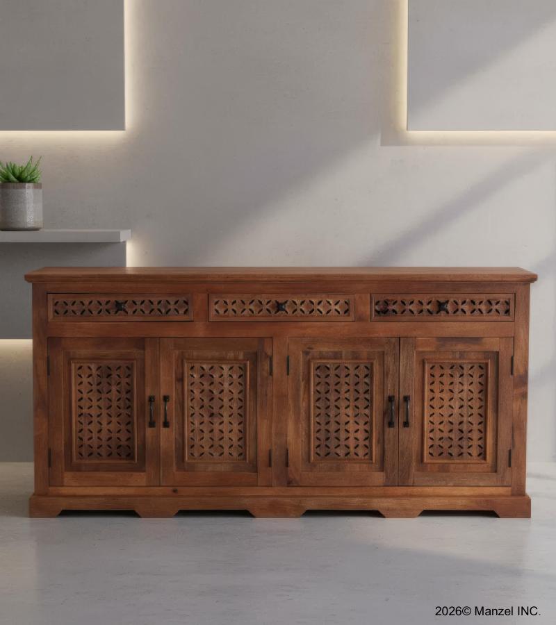 4 DOOR CARVED WOOD SIDEBOARD W/ DRAWERS