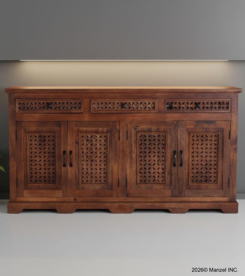 4 DOOR CARVED WOOD SIDEBOARD W/ DRAWERS