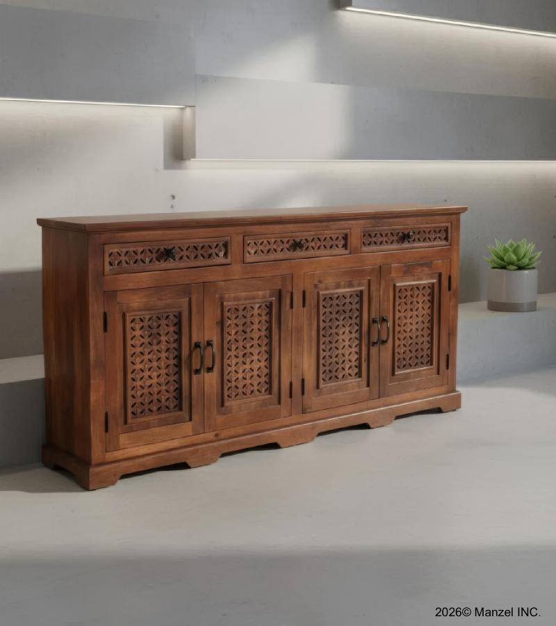 4 DOOR CARVED WOOD SIDEBOARD W/ DRAWERS