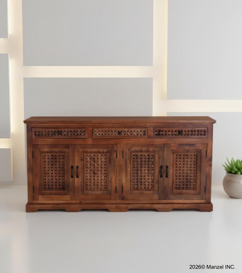 4 DOOR CARVED WOOD SIDEBOARD W/ DRAWERS