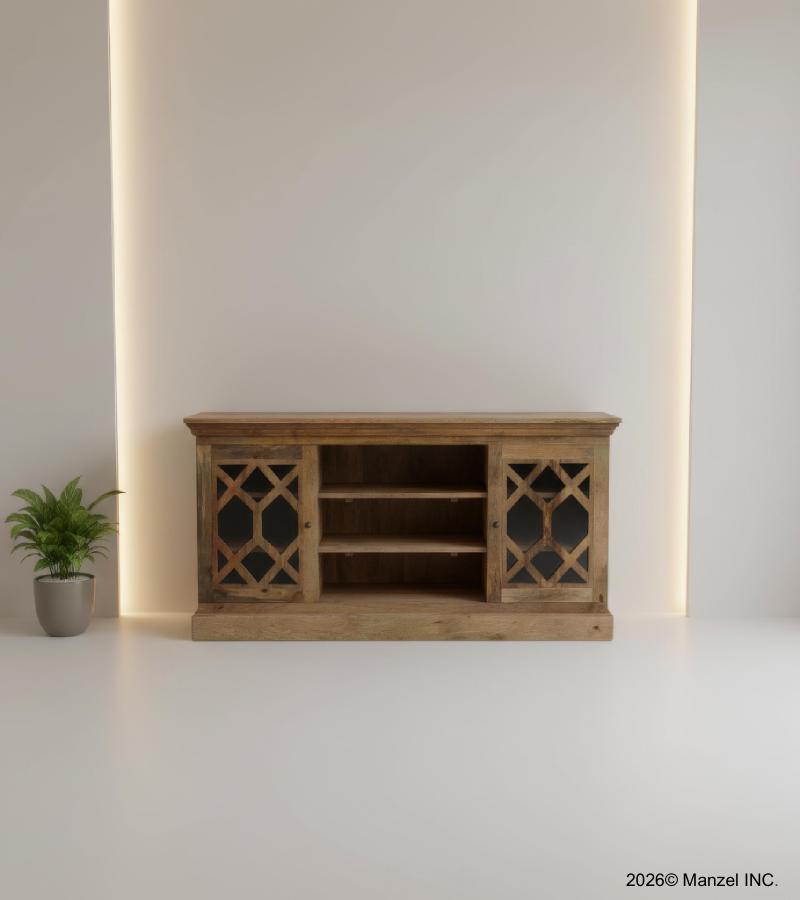 SOLID WOOD & GLASS MEDIA CABINET SIDEBOARD