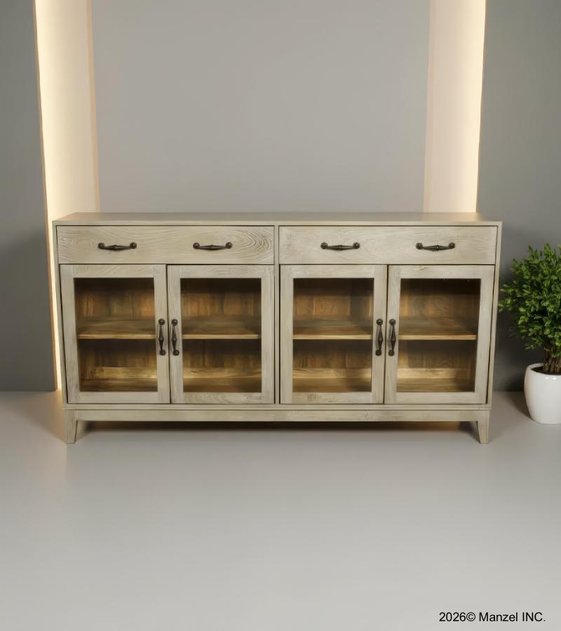 SOLID WOOD & GLASS SIDEBOARD CABINET