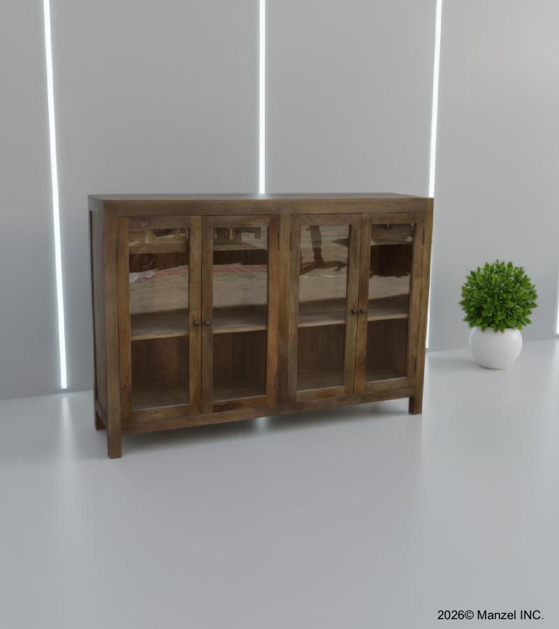 SOLID WOOD & GLASS 4 DOOR SIDEBOARD W/ DRAWERS