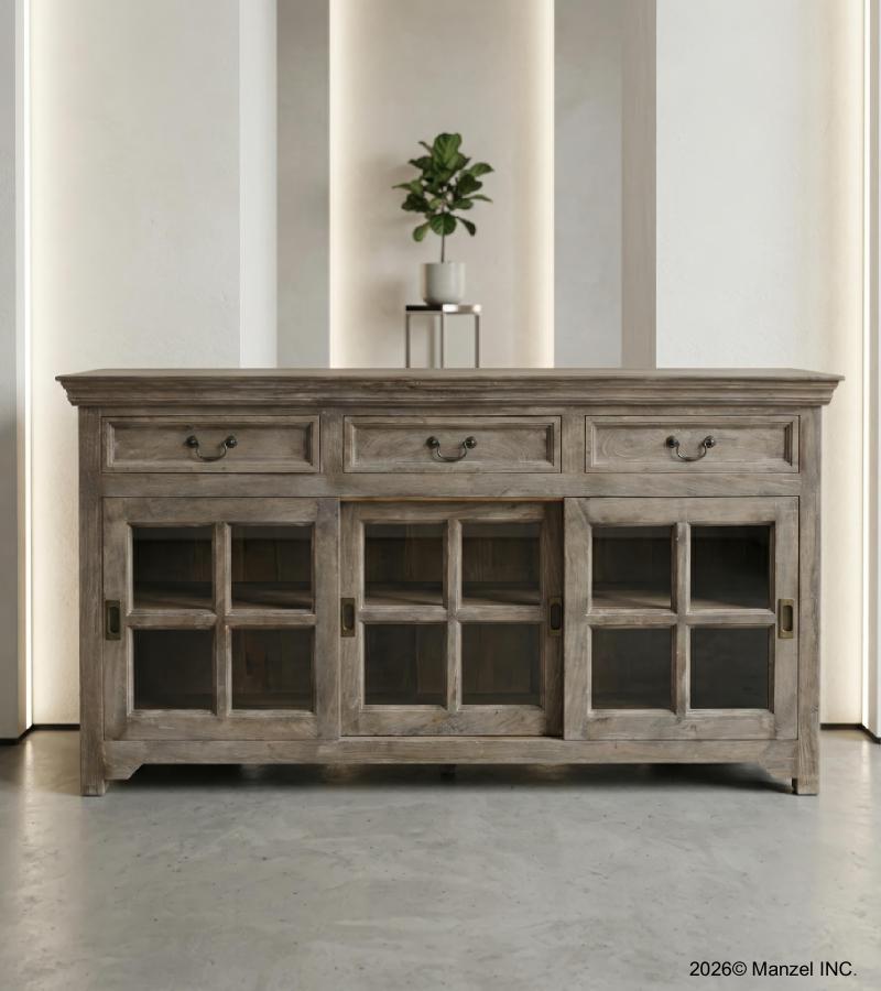 TRADITIONAL SOLID WOOD 3 DOOR SLIDERS WITH DRAWERS SIDEBOARD