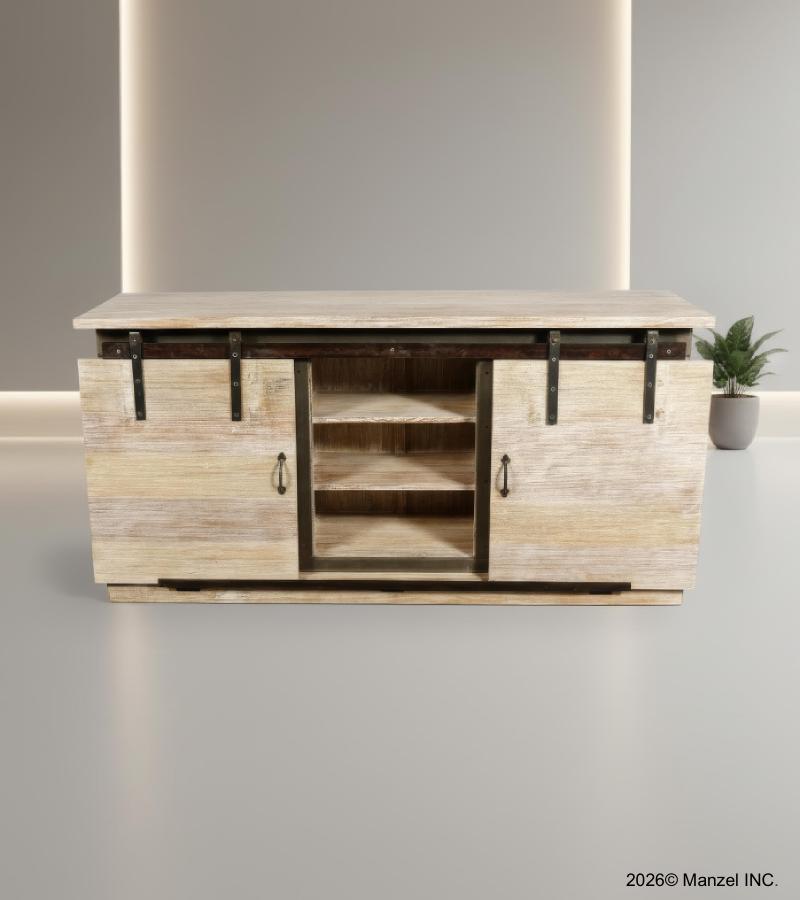 SOLID RECLAIMED TEAK WOOD SIDEBOARD W/ SLIDING DOORS