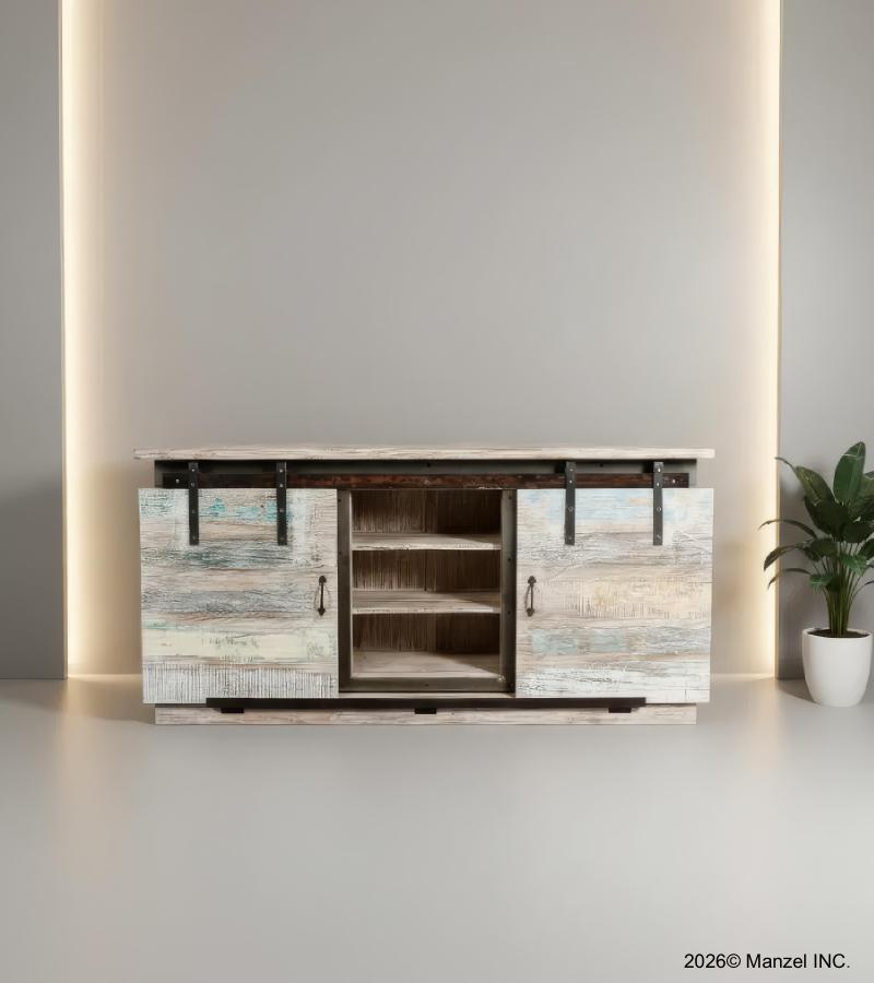 SOLID RECLAIMED TEAK WOOD SIDEBOARD W/ SLIDING DOORS