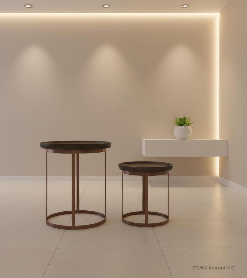 SET OF 2 STACKING SIDE TABLES WOOD & IRON