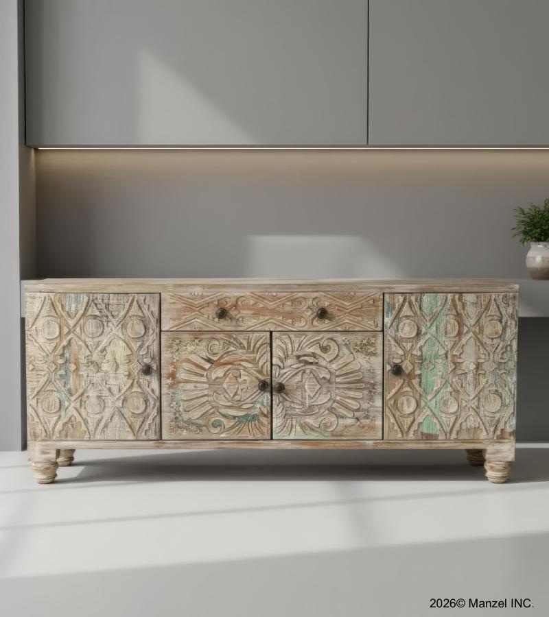 SOLID HAND CARVED RECLAIMED TEAK WOOD SIDEBOARD CONSOLE 
