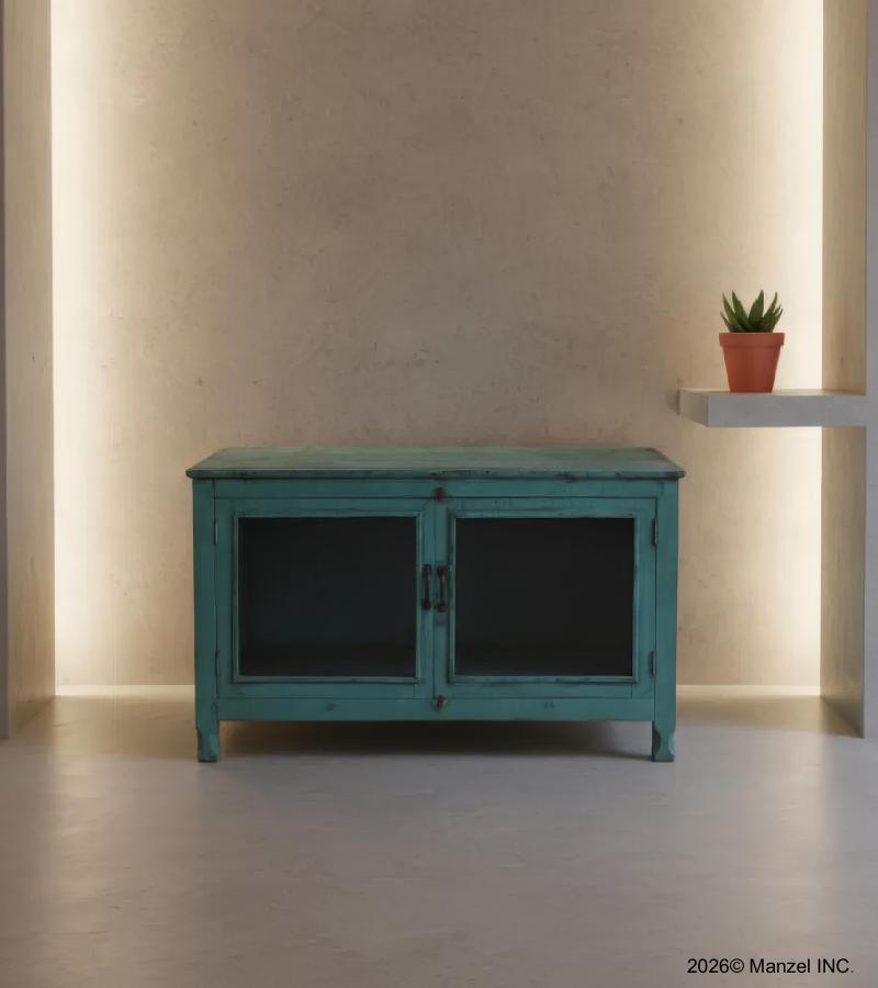 SOLID RECLAIMED TEAK & GLASS CABINET SIDEBOARD