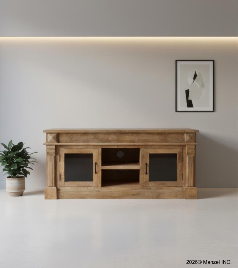 SOLID WOOD MEDIA CABINET W/ 2 DOORS