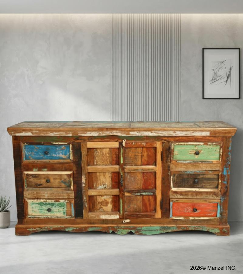 WOODEN 6 DRAWER SIDEBOARD