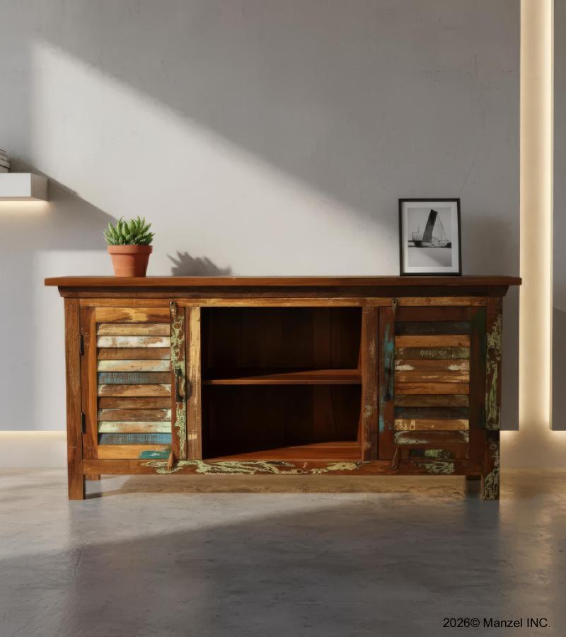 SOLID RECLAIMED TEAK WOOD 2 DOOR CONSOLE SIDEBOARD