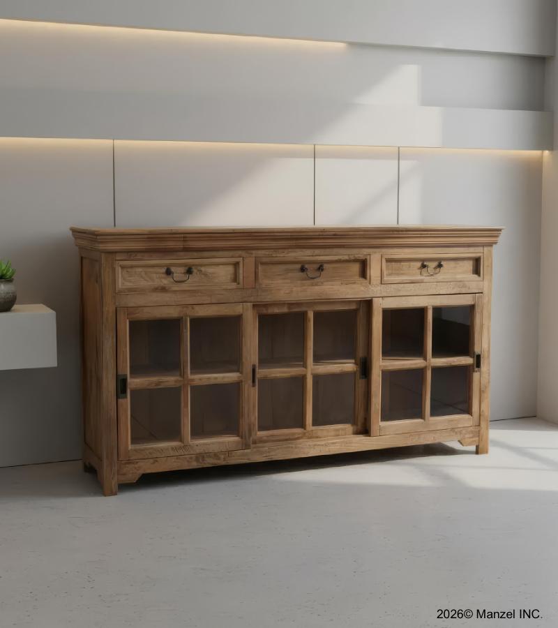 TRADITIONAL SOLID WOOD 3 DOOR SLIDERS WITH DRAWERS SIDEBOARD