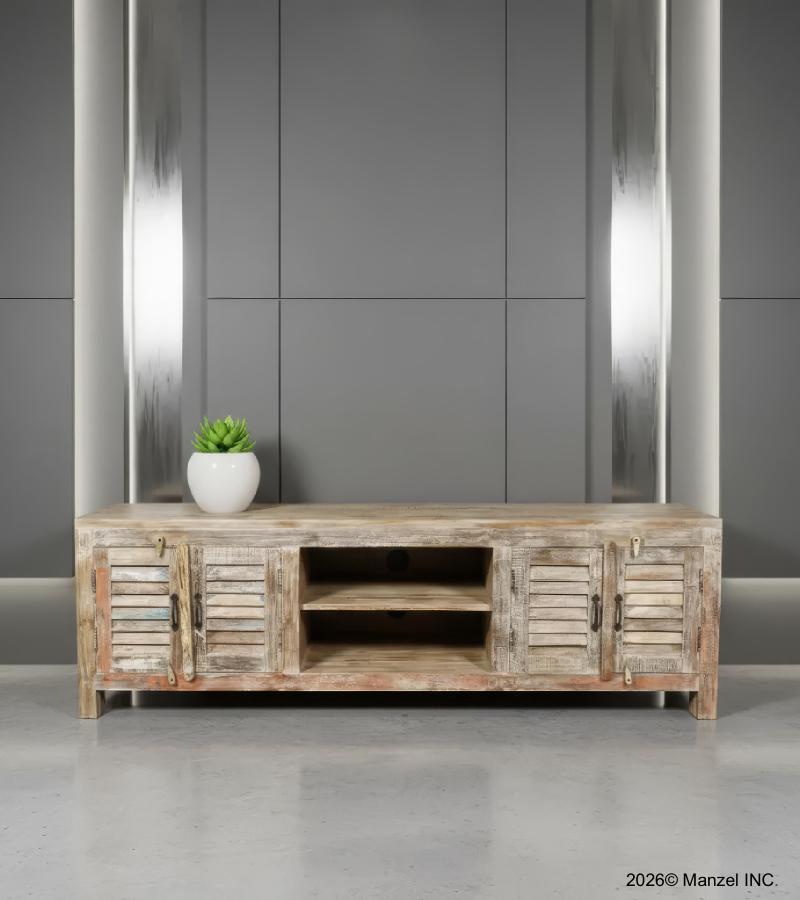 SOLID RECLAIMED TEAK WOOD MEDIA CENTER CONSOLE W/ 4 DOORS