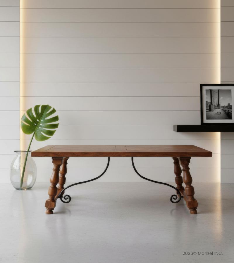 Solid Wood Coffee Table w Iron Base