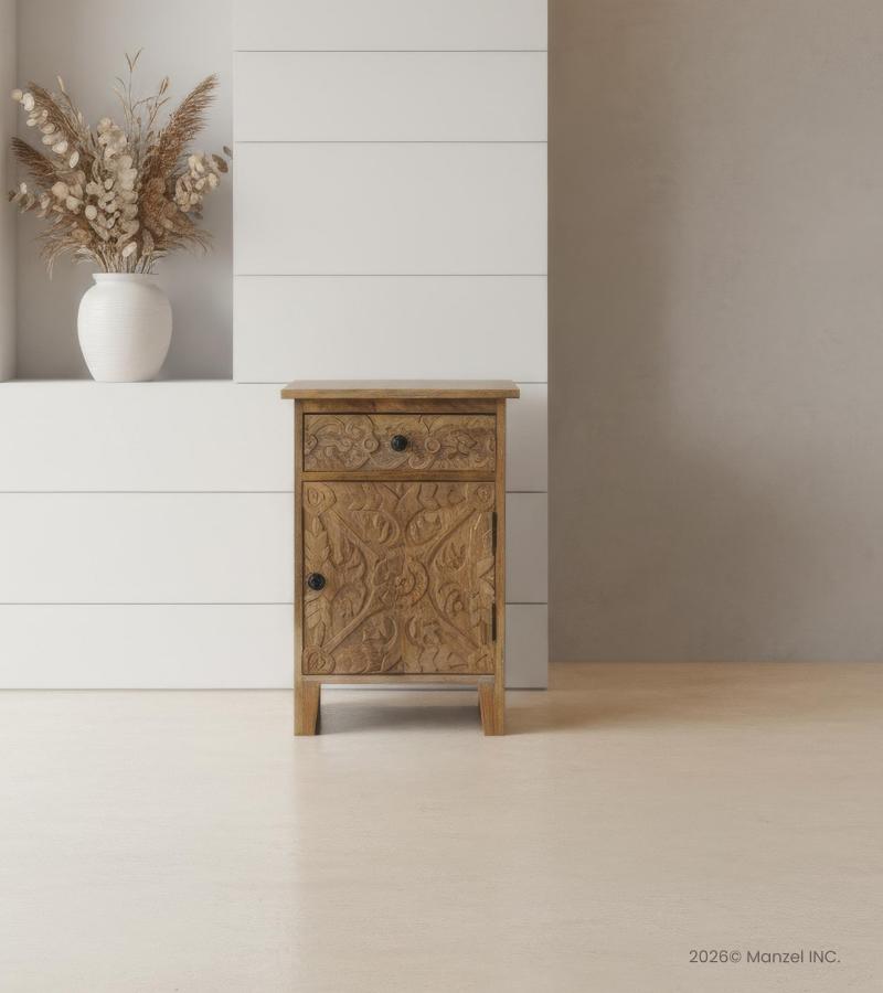 SOLID HAND CARVED WOOD NIGHTSTAND / END TABLE