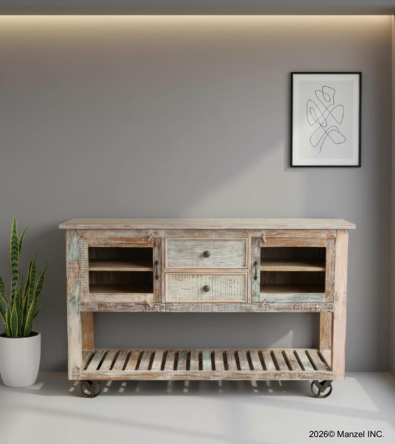 WOOD/IRON 2 DRAWER GLASS CONSOLE