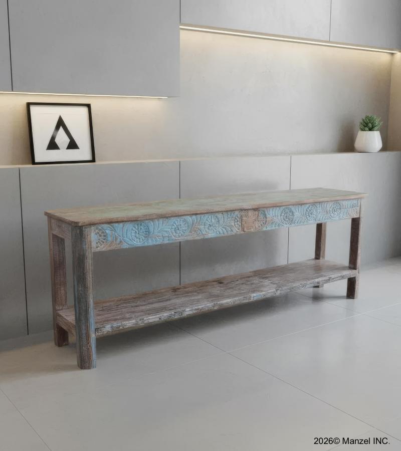 HAND CARVED SOLID RECLAIMED WOOD CONSOLE TABLE