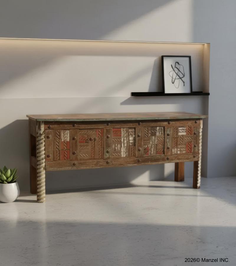 RECLAIMED WOOD CONSOLE / SOFA TABLE W/ INLAID TRIM PIECES