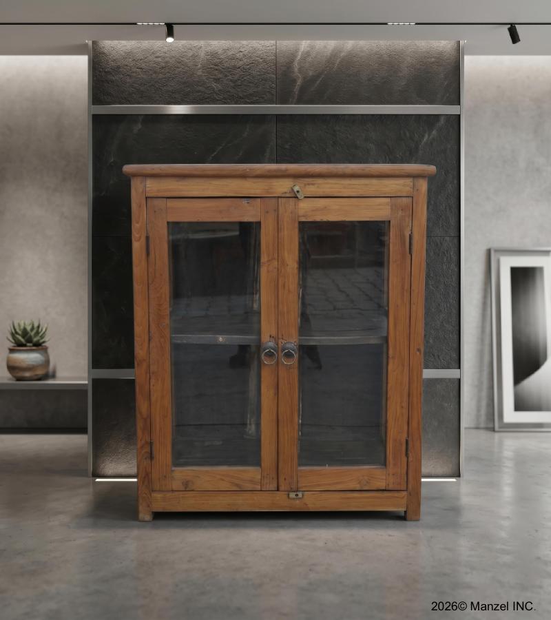 VINTAGE RECLAIMED TEAK & GLASS CABINET