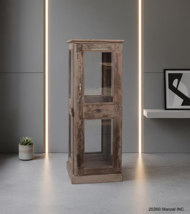 VINTAGE RECLAIMED TEAK & GLASS CABINET