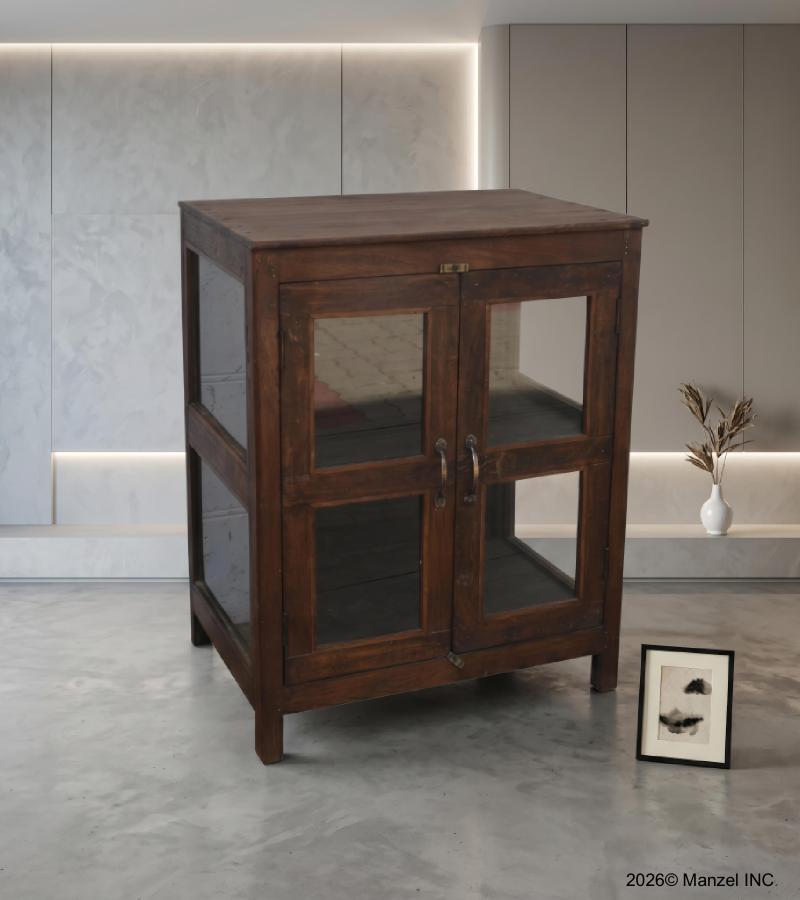 VINTAGE RECLAIMED TEAK & GLASS CABINET