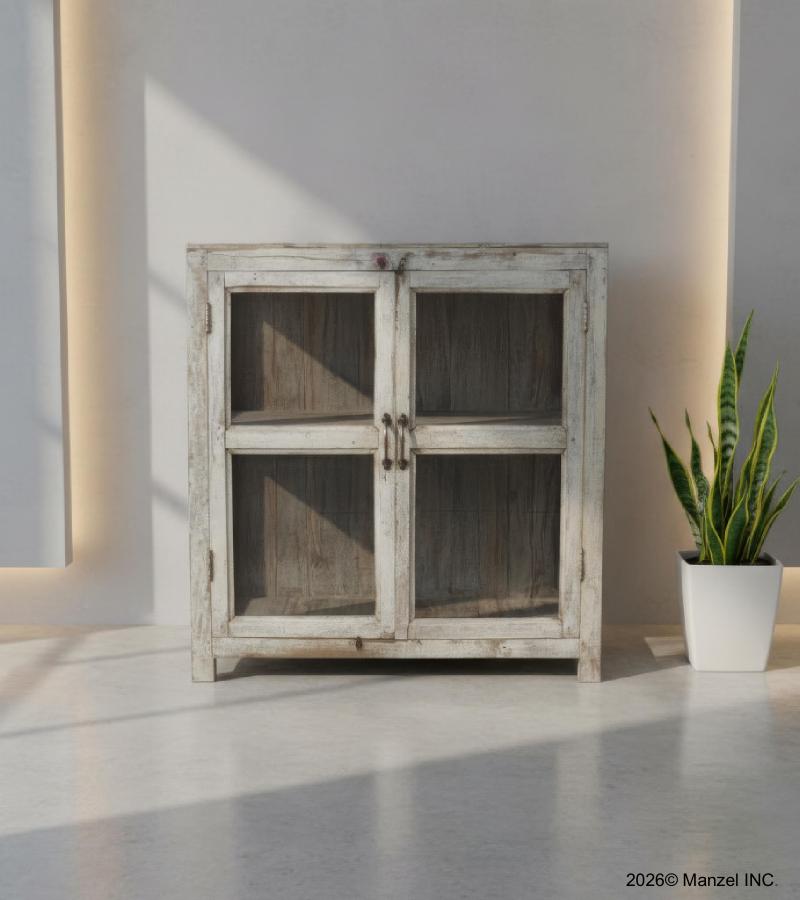 VINTAGE RECLAIMED TEAK & GLASS CABINET W/ SHELVES