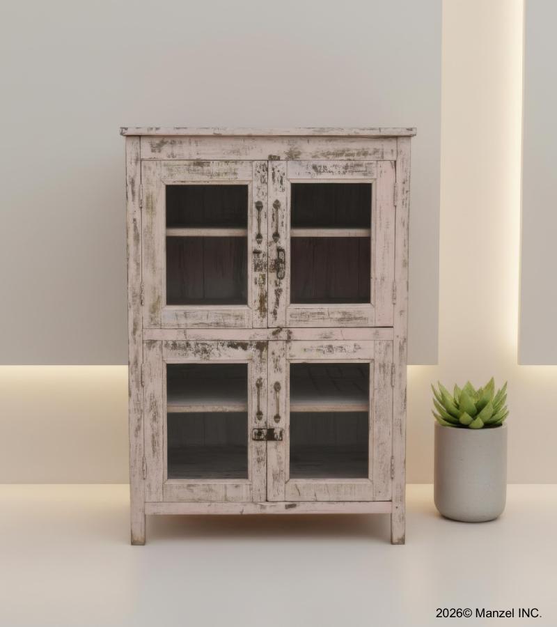 RECLAIMED TEAK WOOD & GLASS CABINET