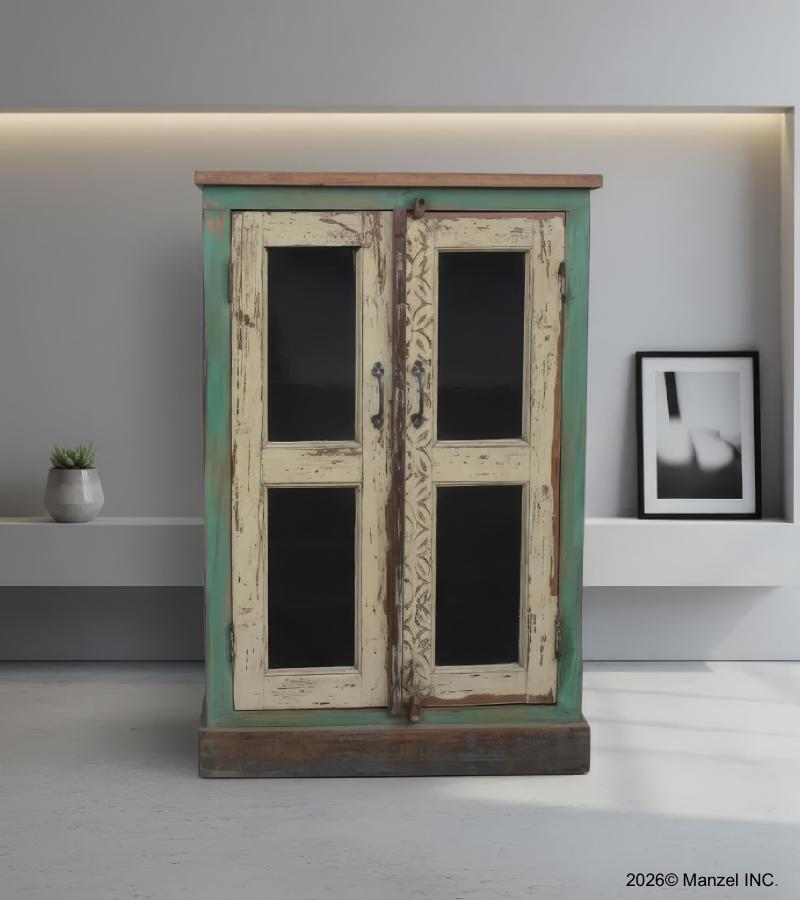 VINTAGE RECLAIMED TEAK & GLASS CABINET