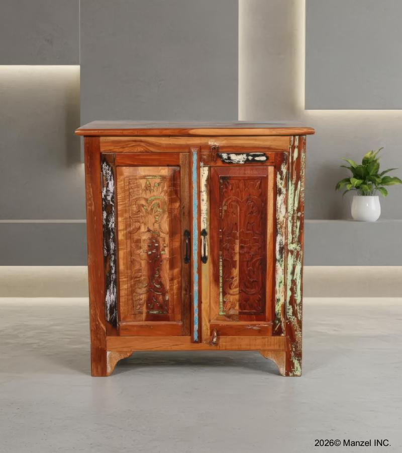 RECLAIMED TEAK 2 DOOR CARVED CABINET