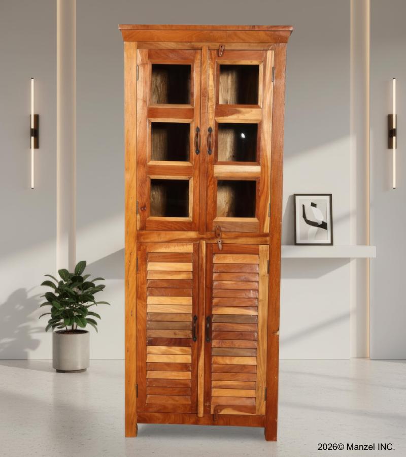 RECLAIMED TEAK 2 PC WOOD & GLASS CABINET