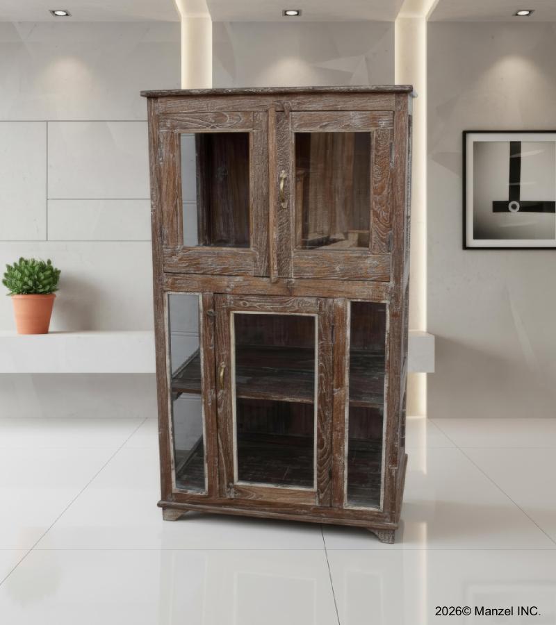 VINTAGE RECLAIMED TEAK & GLASS CABINET