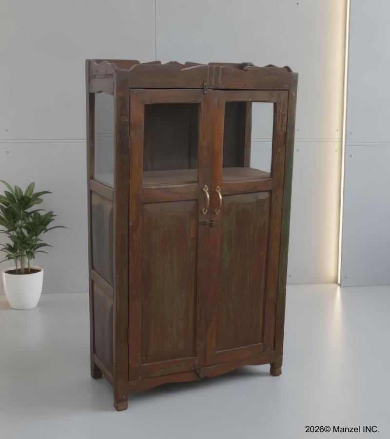 VINTAGE RECLAIMED TEAK & GLASS CABINET