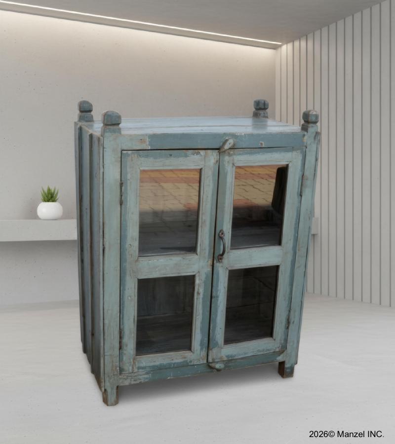 VINTAGE RECLAIMED TEAK & GLASS CABINET