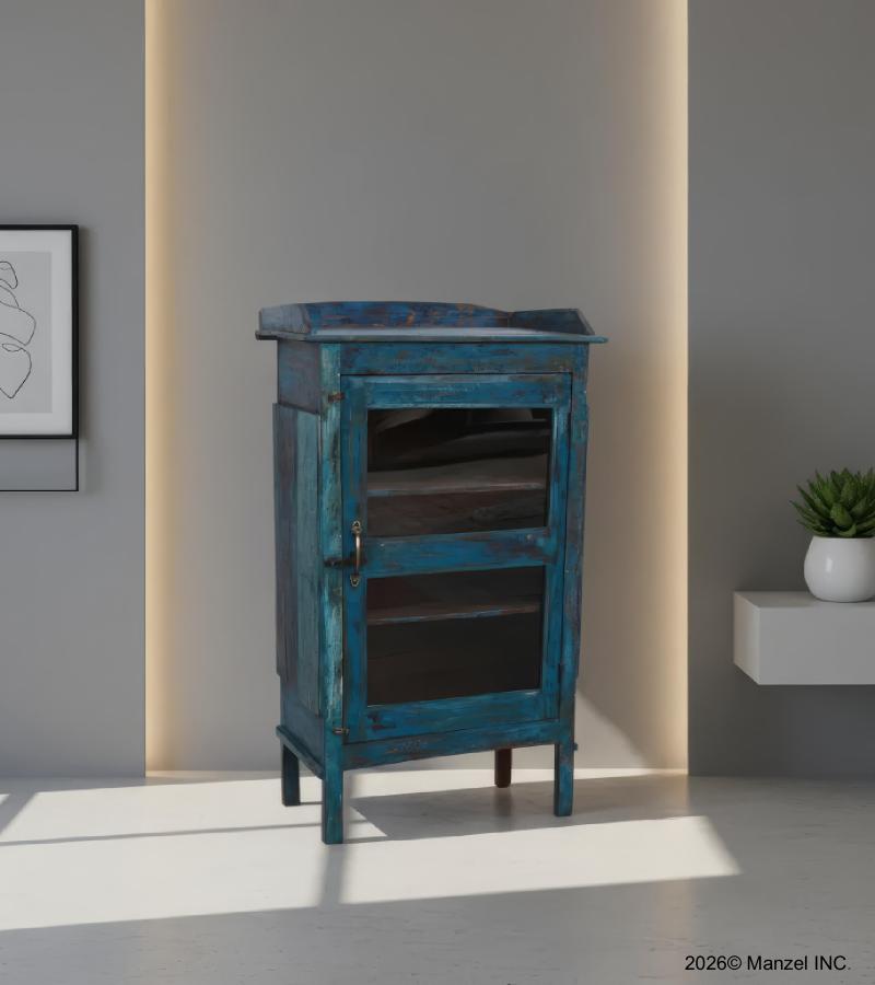 SOLID RECLAIMED TEAK & GLASS CABINET