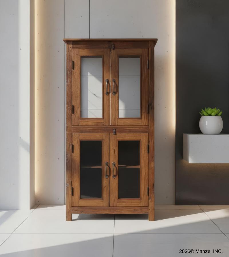 RECLAIMED TEAK & GLASS CABINET