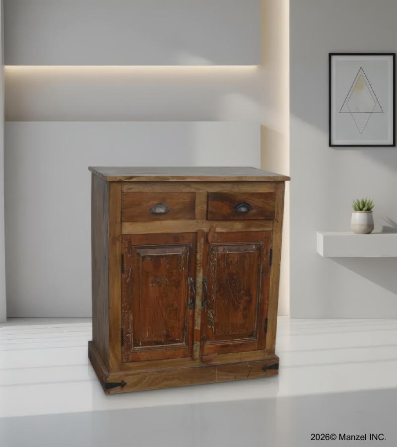 SOLID RECLAIMED TEAK WOOD CABINET SIDEBOARD W/ 2 DOORS & 2 DRAWERS