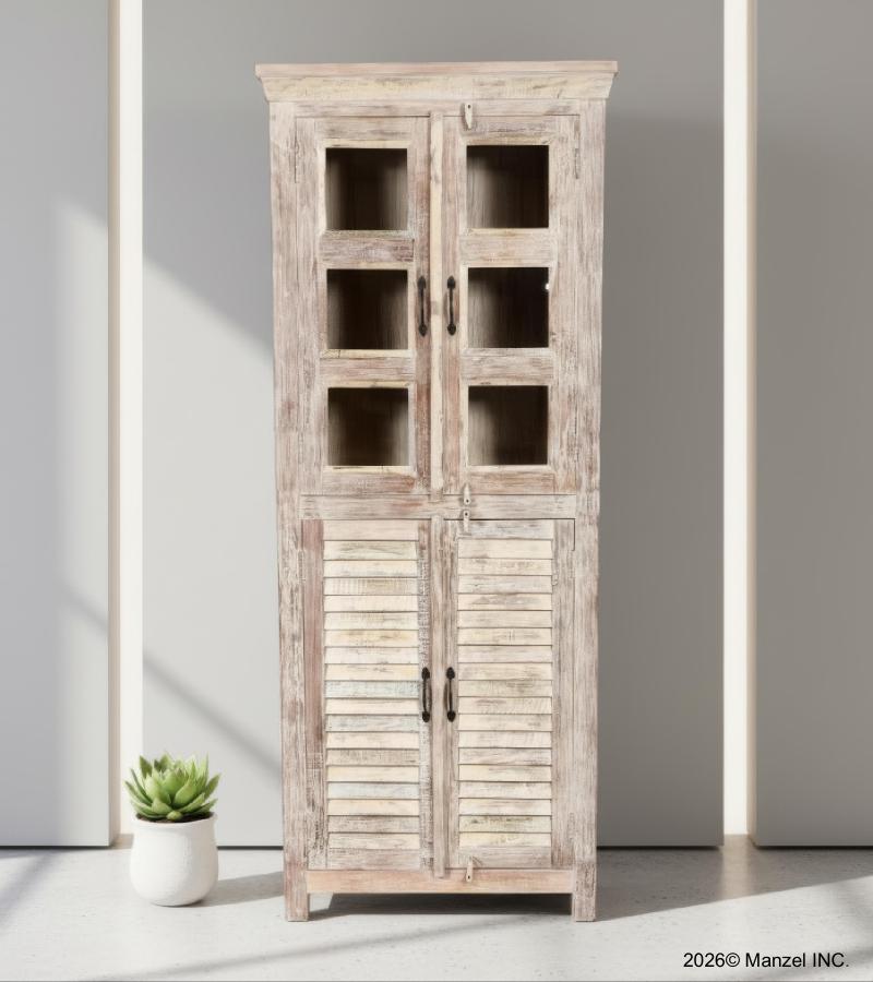 RECLAIMED TEAK 2 PC WOOD & GLASS CABINET