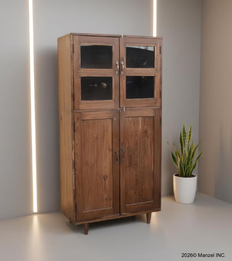 VINTAGE RECLAIMED TEAK & GLASS CABINET