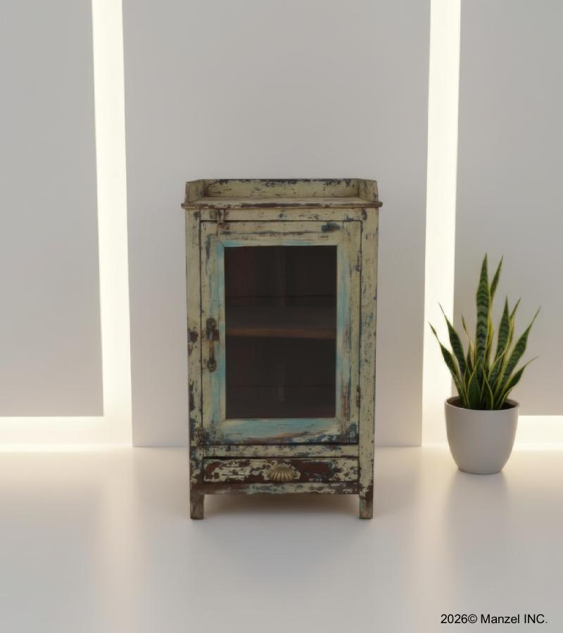 VINTAGE RECLAIMED TEAK & GLASS CABINET